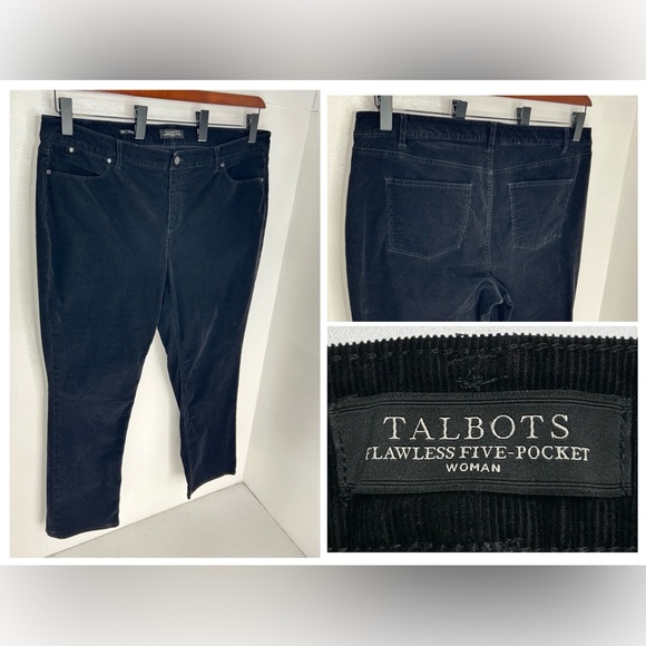 Talbots Flawless Five Pocket Straight Corduroy Pants 20W Black Career 42x30 - Picture 1 of 15